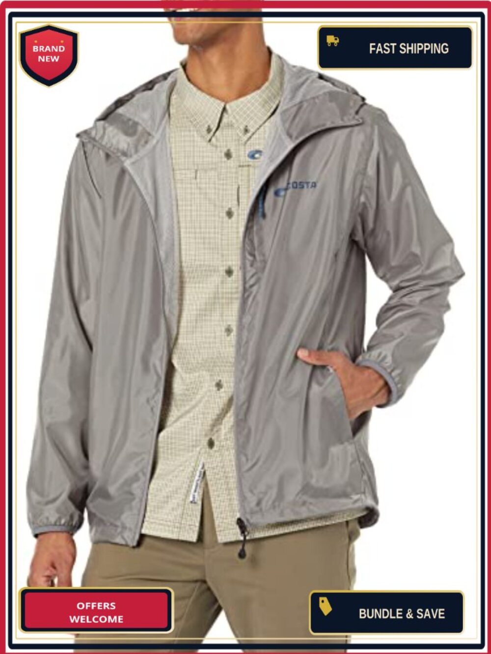 Lightweight Water Resistant Windbreaker Jacket with Pockets